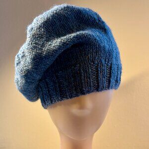 Slouchy Beanie Beret Snood Hat Boho Marbled Blue Unisex One Size